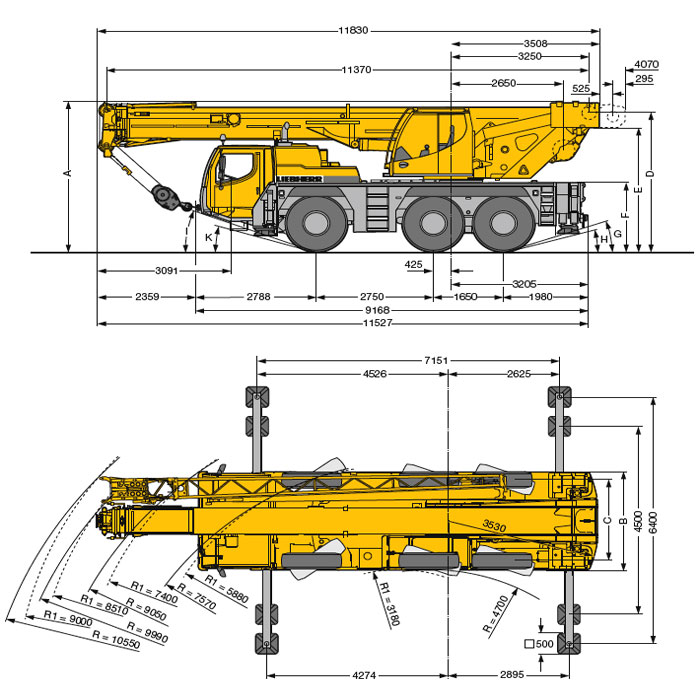 размеры-габариты автокрана Liebherr 1050 LTM